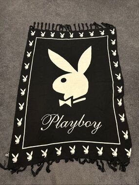 Playboy Black & White Logo Fringe Throw